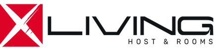 Beachside Resort Un logotipo rojo y negro para x living host & rooms
