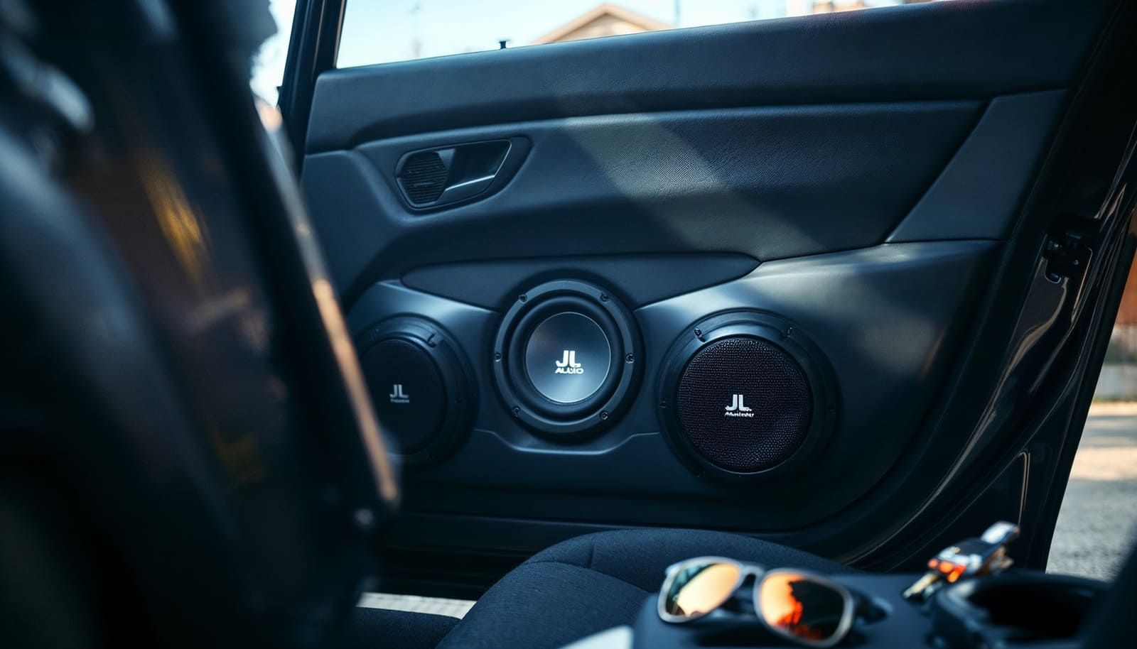 JL audio speakers at the passenger door.