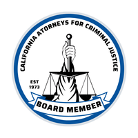 California Attorneys for Criminal Justice seal: hand holding sword above scales,