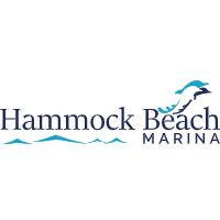 a logo for hammock beach marina with a dolphin in the water .
