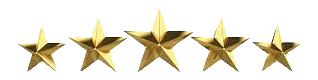 Five gold stars in a row, indicating a high rating or excellent quality.