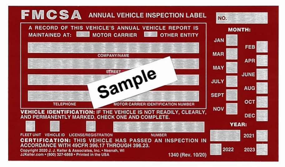 Sample DOT inspection label