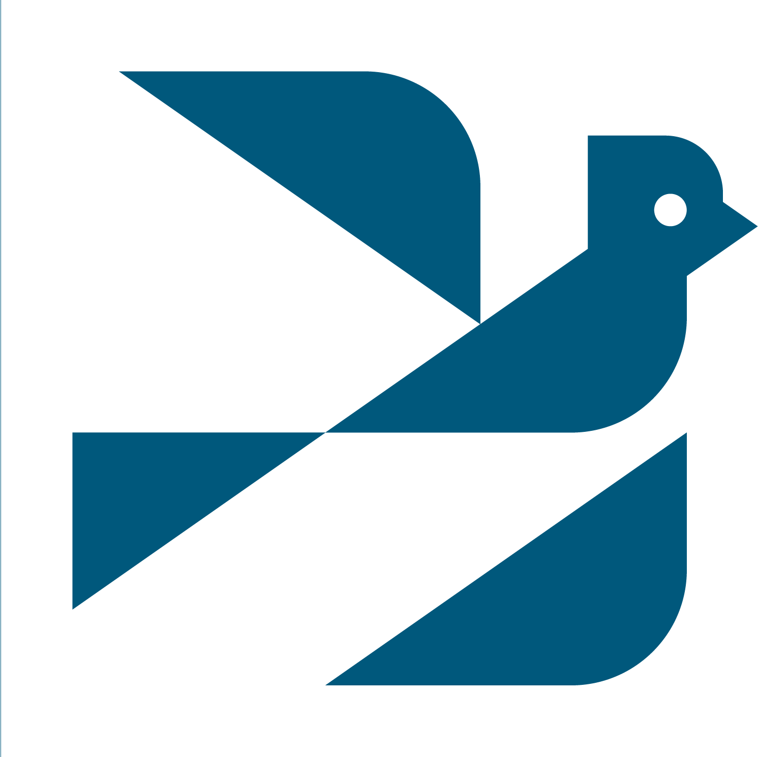 Blue stylized bird logo on a white background