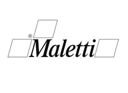 Un logotipo en blanco y negro para Maletti sobre un fondo blanco.