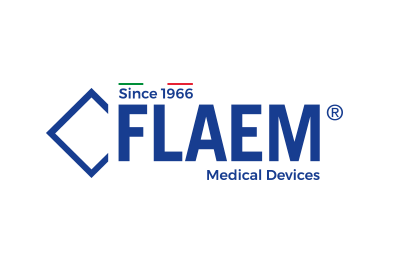 The logo for flaem medical devices is blue and white.