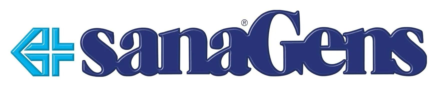 A blue and white logo for a company called sana gens