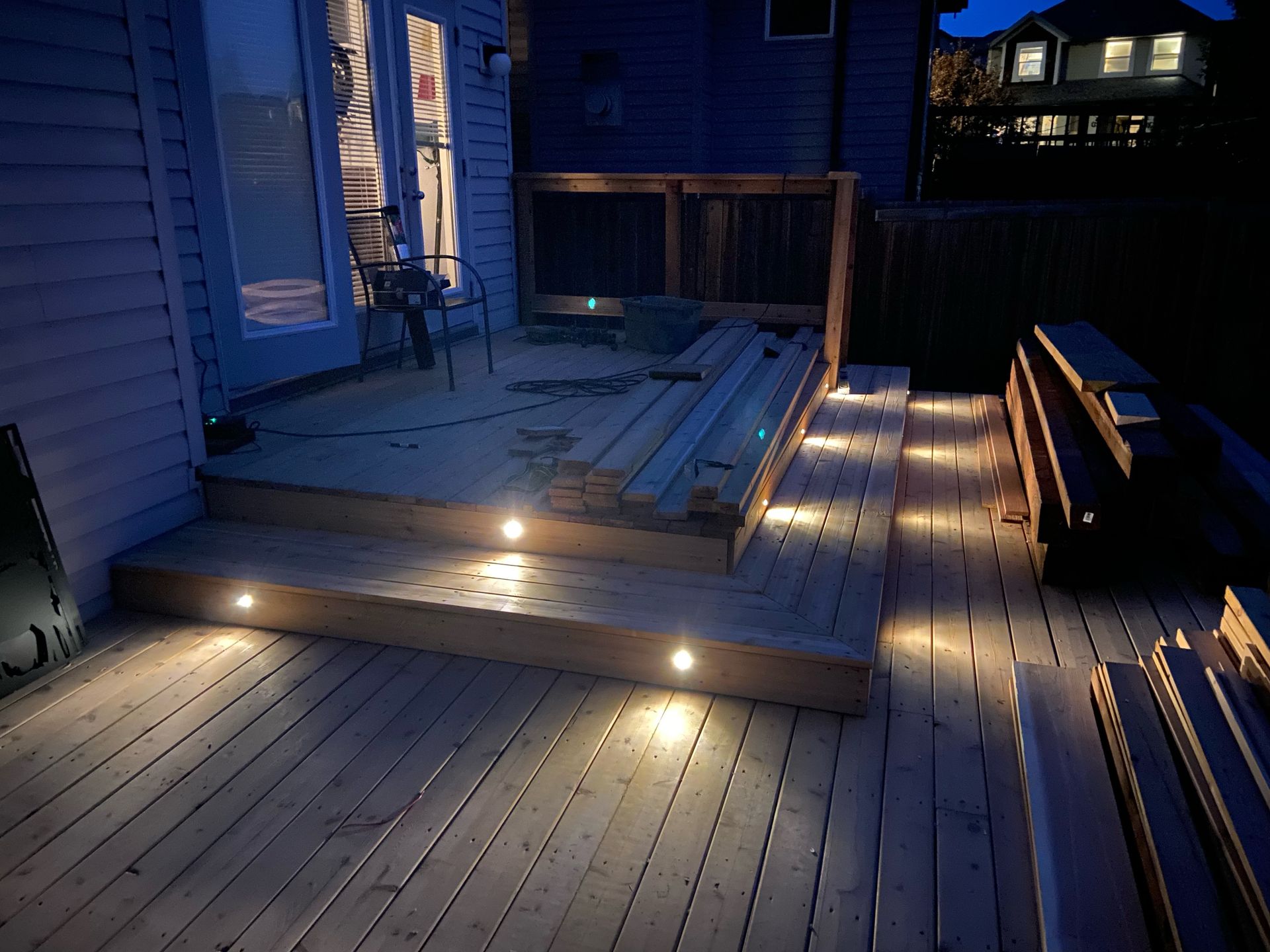 built in lighting to wood deck