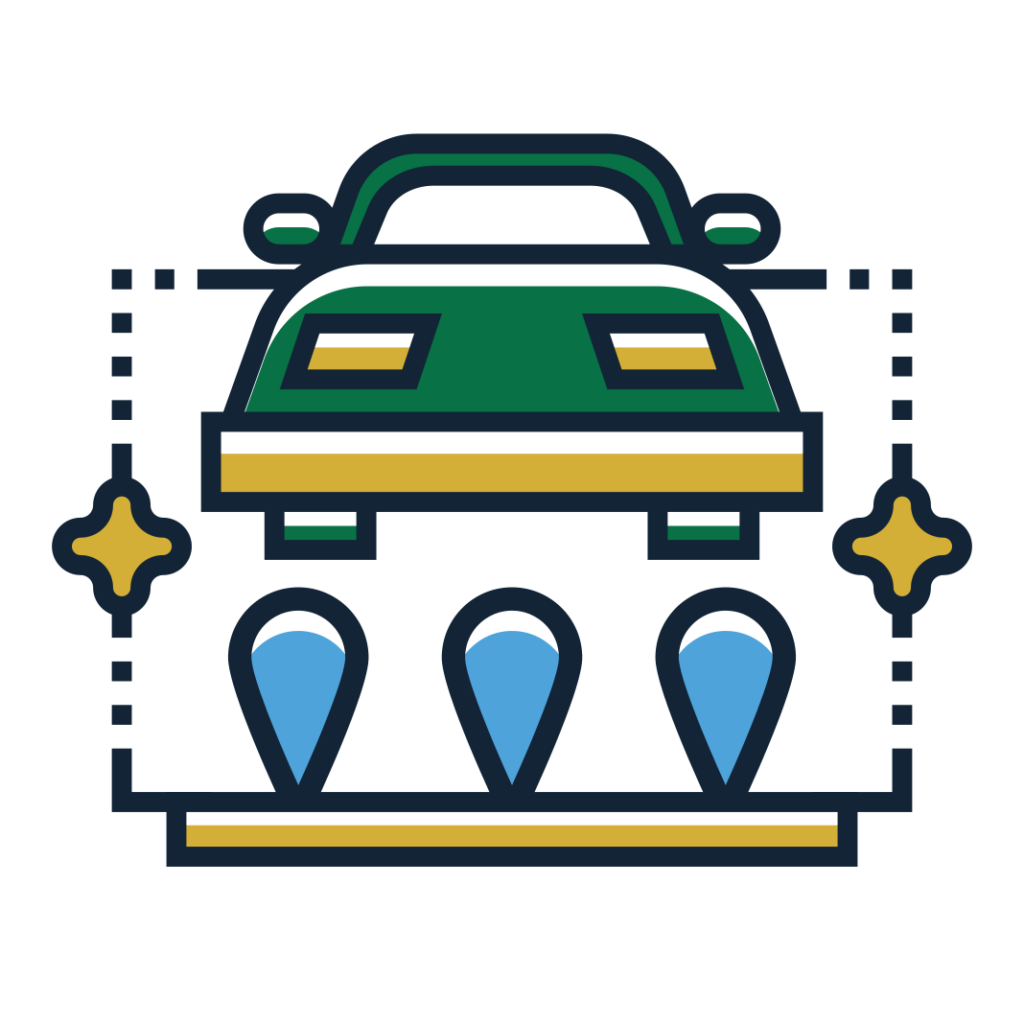 A green car icon above three blue water droplets, suggesting a car wash or cleaning service.