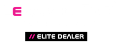 Pink “E” logo above the black Elite Dealer logo with magenta accents on a white background