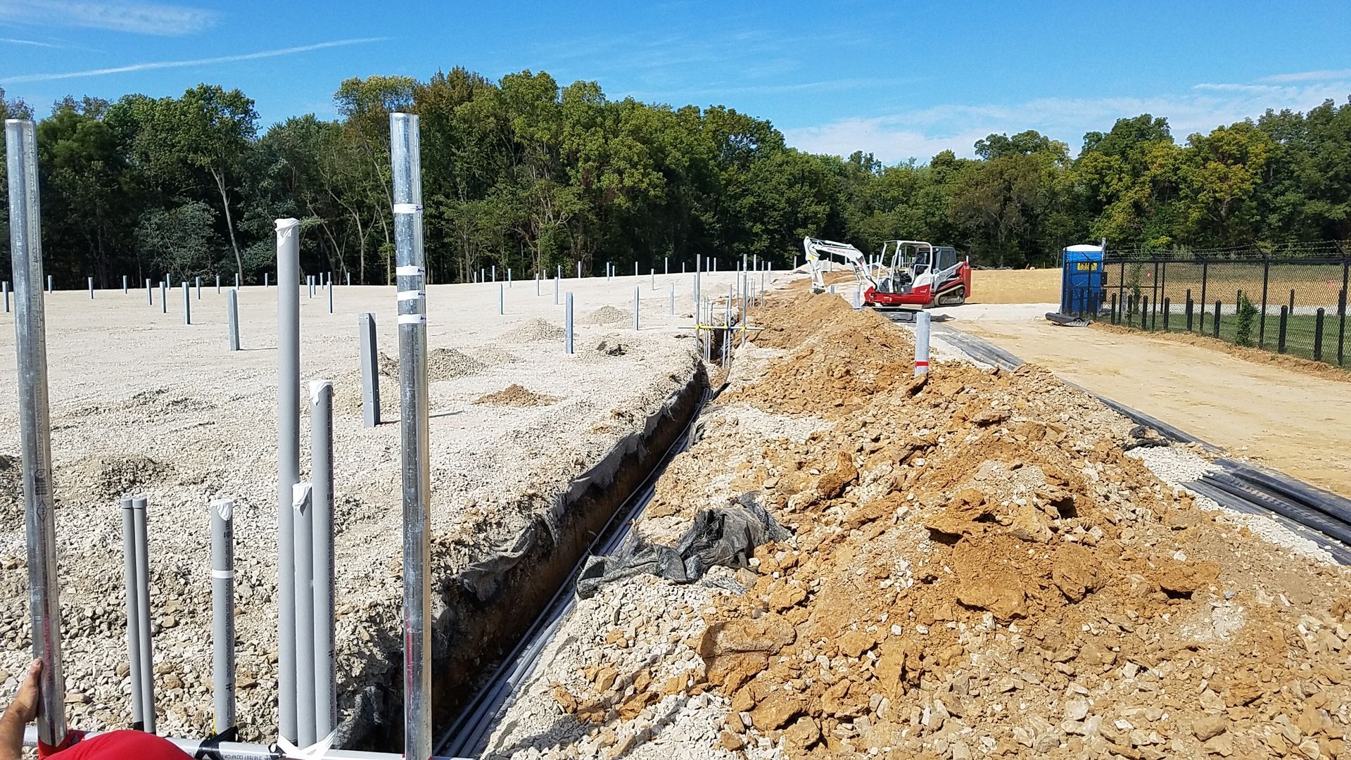 A ground trench to place the construction to put in the electrical panel.