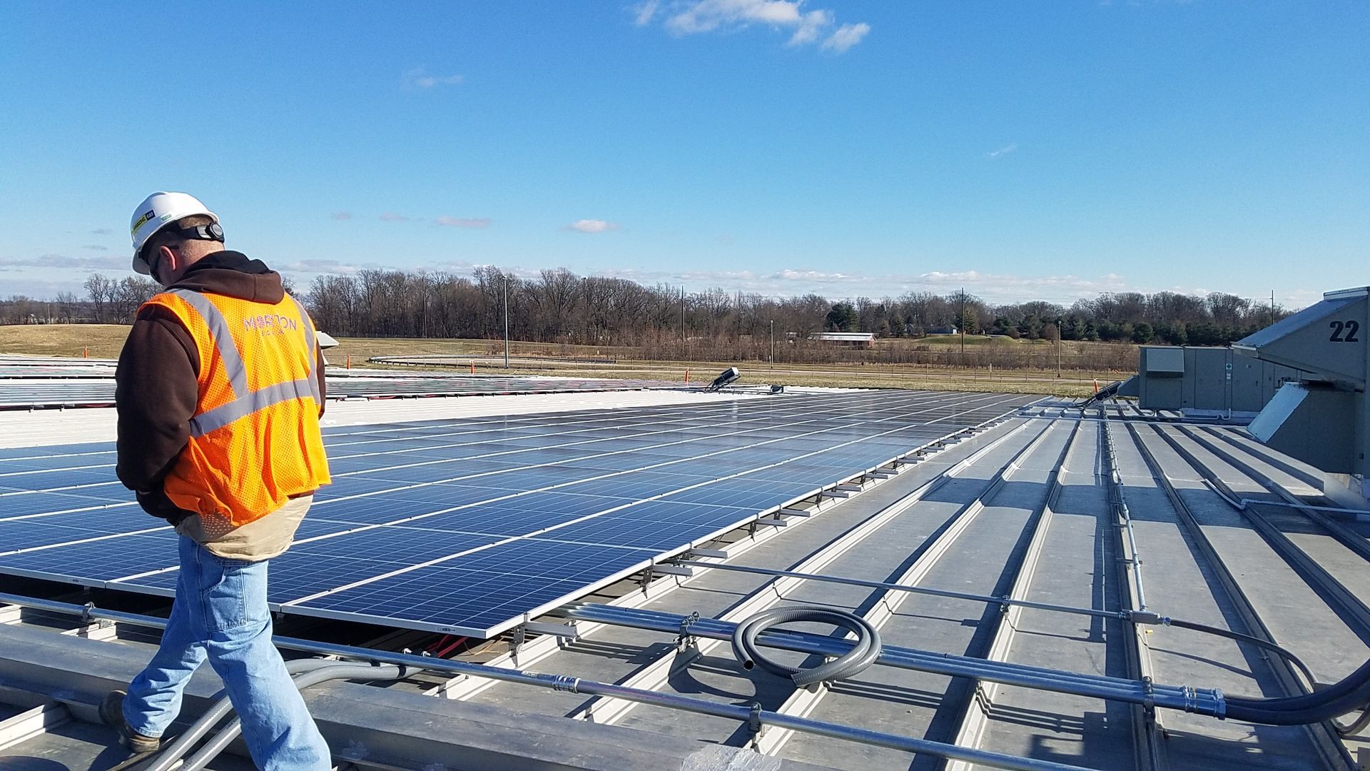 top of the Vuteq building showing the solar panels.