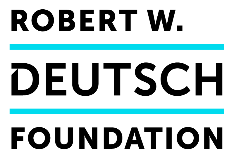 Logo of the Robert W. Deutsch Foundation, featuring text in black with two cyan lines.