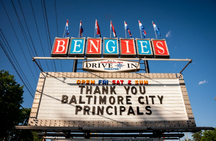 Bengies Drive-in sign thanking Baltimore City Principals