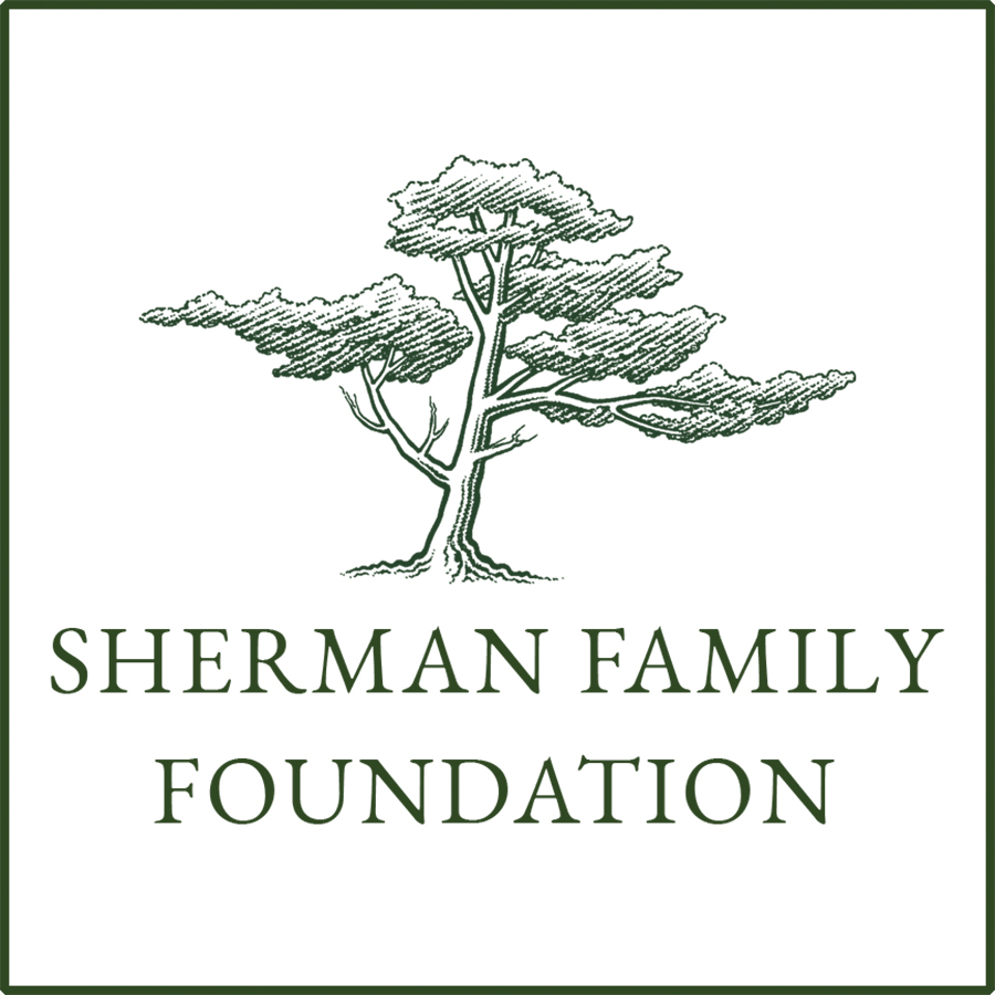 Sherman Family Foundation logo: A detailed tree drawing over text within a green-bordered square.