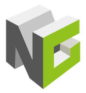 A gray and green logo with the letter n on it