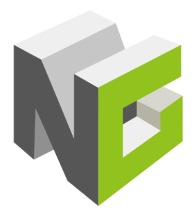 A gray and green logo with the letter n on it