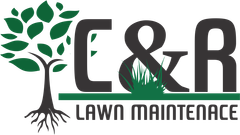 The logo for C & R Lawn Maintenance shows a tree with roots and grass.