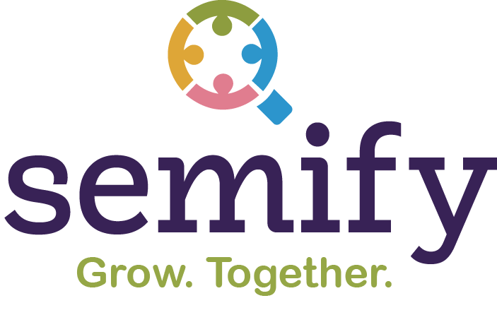 Semify logo with colorful circular icon and purple text “semify,” tagline “Grow. Together.”