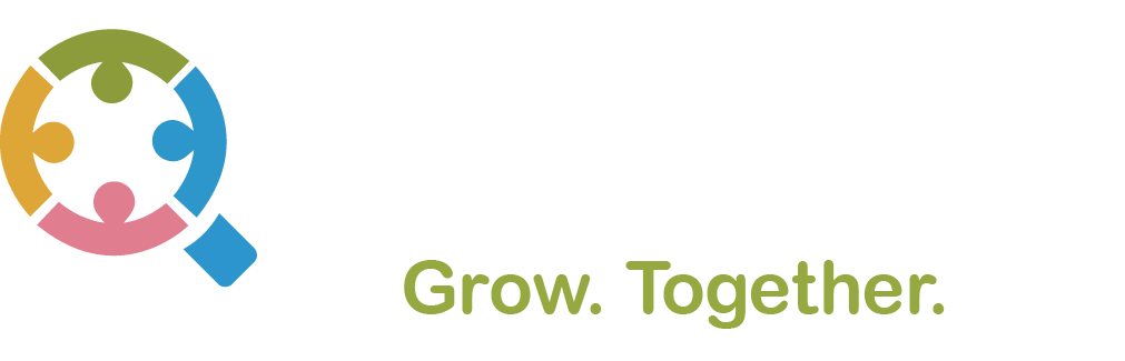 Colorful circular logo with puzzle pieces and green text reading “Grow. Together.”
