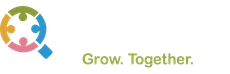 Colorful circular logo with puzzle pieces and green text reading “Grow. Together.”
