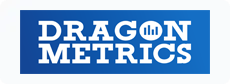 Dragon Metrics logo in white text on a blue rectangular background
