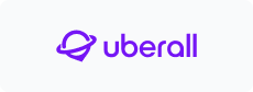 Uberall purple logo with a stylized ring icon and wordmark on a white background