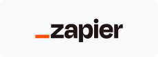 Zapier logo with black text and orange underscore mark on a white background