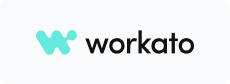 Workato logo with teal icon and black wordmark on a white background
