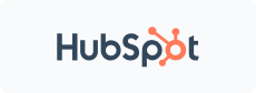HubSpot logo with dark blue text and orange sprocket icon on a light background