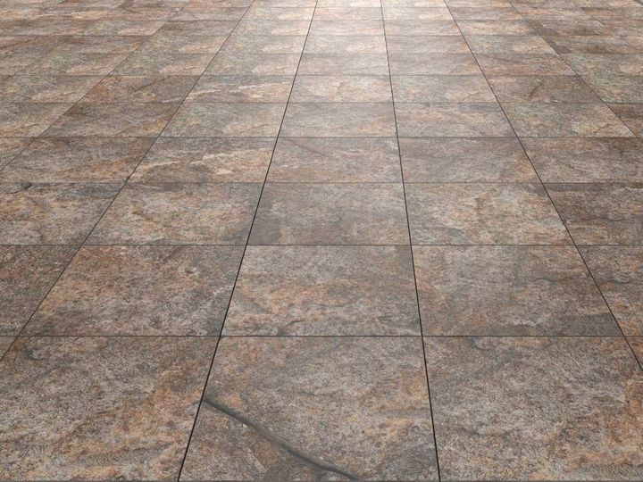 Brown ceramic floor tiles fitted in a home