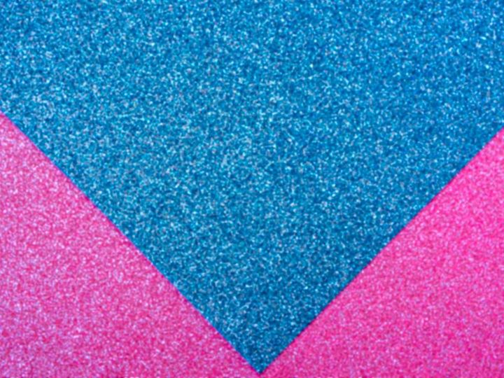 Pink and blue rubber flooring laid side by side