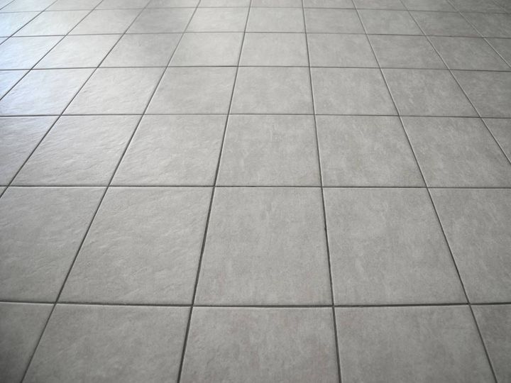 Ceramic floor tiles fitted in a kitchen