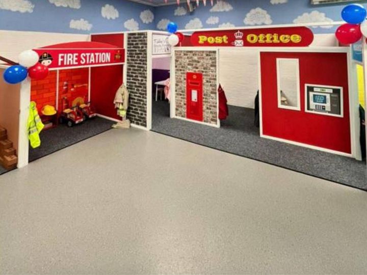 Speckled slip-resistant vinyl flooring in a nursery room