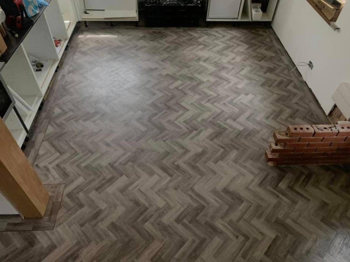 Derbyshire Flooring Specialists long grey herringbone flooring in Derby