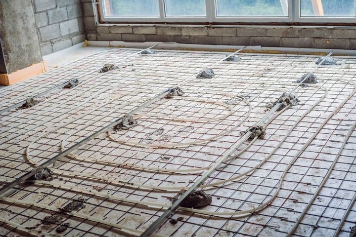 Underfloor heating pipework laid before a screed is poured