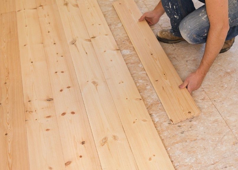 Wood flooring being fitted in a Derbyshire property