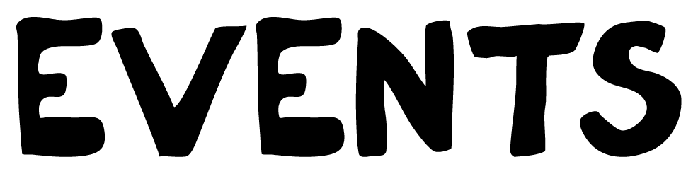 Black handwritten word “Events” on a light background