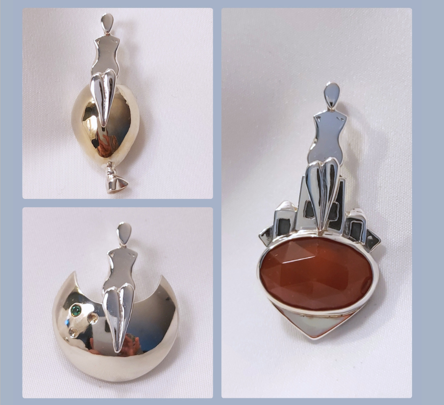 vrouw-veerhanger zilver,  combinatie voorbeelden