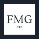 FMG logo with black serif letters and a decorative flourish on a white background