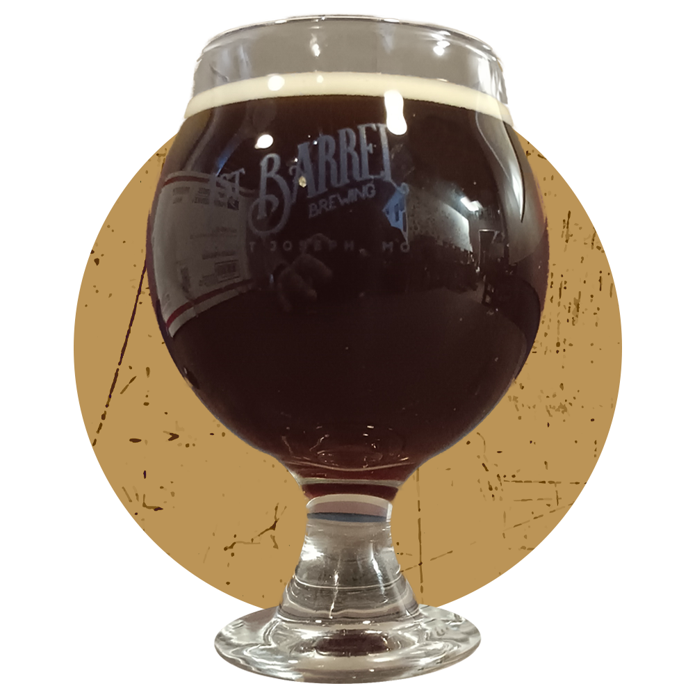 A glass of barrel brewing beer on a brown background