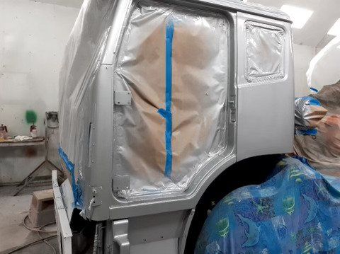 Trailer Truck Repaint in Progress — Automotive Paint in Bonville, NSW