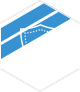 Blue and white geometric logo with a stylized house outline inside.