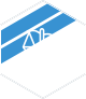 Blue hexagon with a road and a triangle symbol.