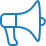 Blue outline of a megaphone, indicating announcement or promotion.