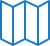 Blue, folded map icon.
