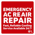 Red emergency AC repair ad with white text: “Fast, Reliable Cooling Service Available 24/7”
