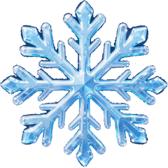 Blue snowflake icon with icy gradients and six symmetrical branches