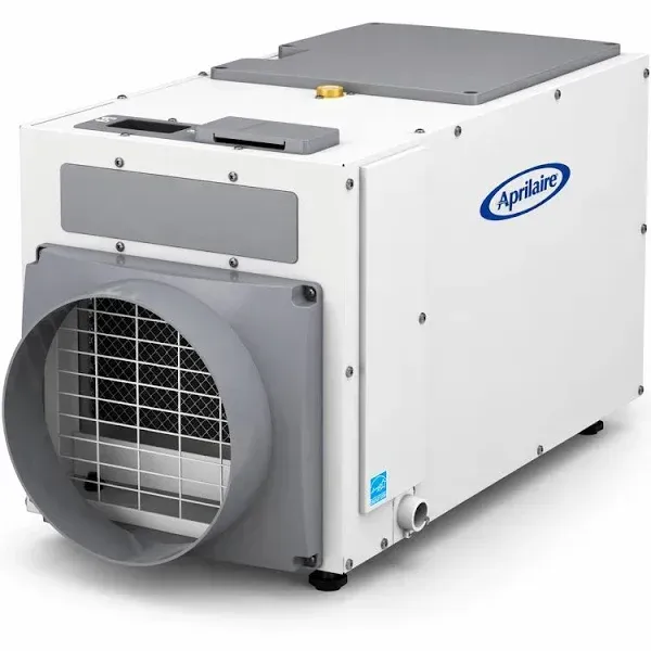 White portable HVAC air conditioner unit with a front vent and gray top panel