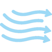 Four light blue wavy arrows flowing to the right