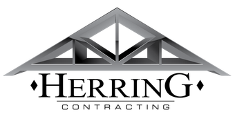 Herring Contracting logo with a gray roof truss above black text on a white background